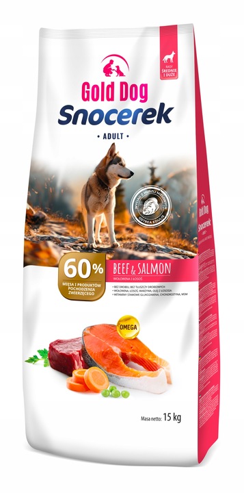 Karma dla owczarka Gold Dog Snocerek 15kg wołowina łosos na stawy