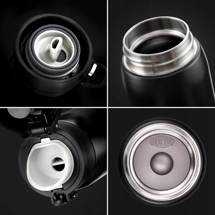 KUBEK TERMICZNY TERMOS DO KAWY HERBATY 500ML BUTELKA CZARNO-BIAŁA