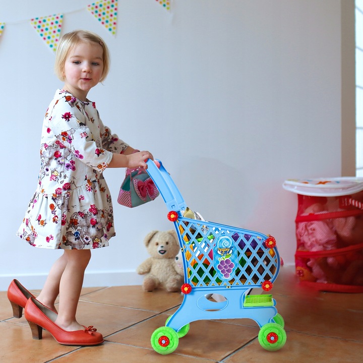 WÓZEK KOSZYK ZAKUPOWY MARKETOWY NA ZAKUPY Z PRODUKTAMI DLA DZIECI