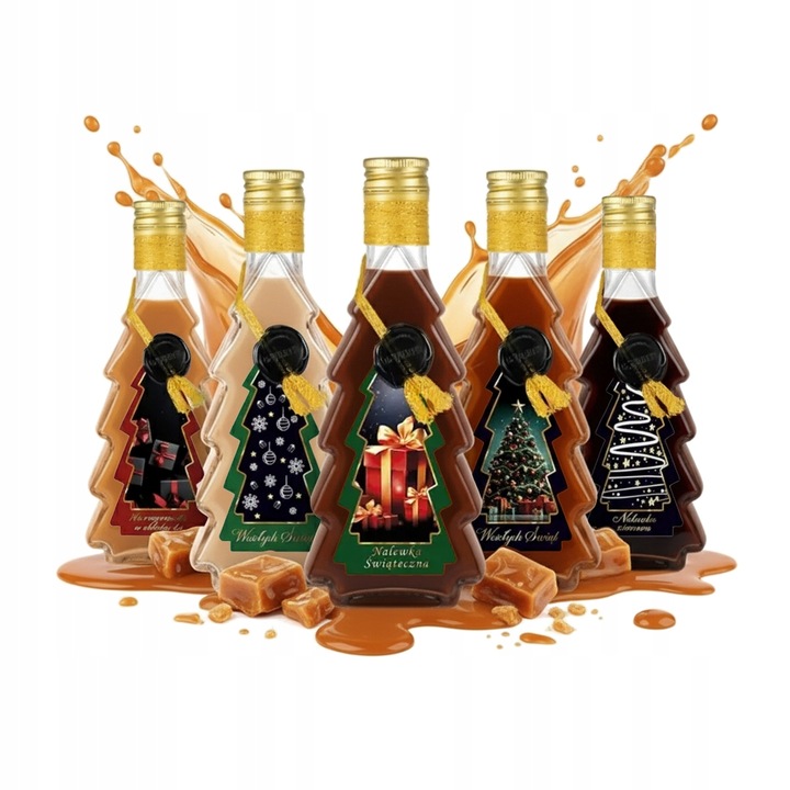 5x Butelki CHOINKA 250ml ZDOBIONA ŚWIĄTECZNA butelki na święta prezent