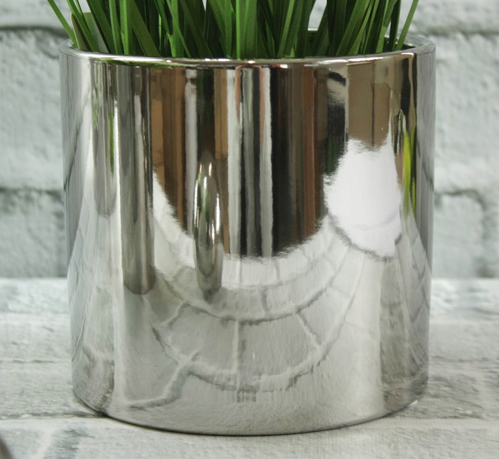 Doniczka Osłonka Ceramiczna Walec Srebrny Do Kwiatów i Kompozycji 15 cm