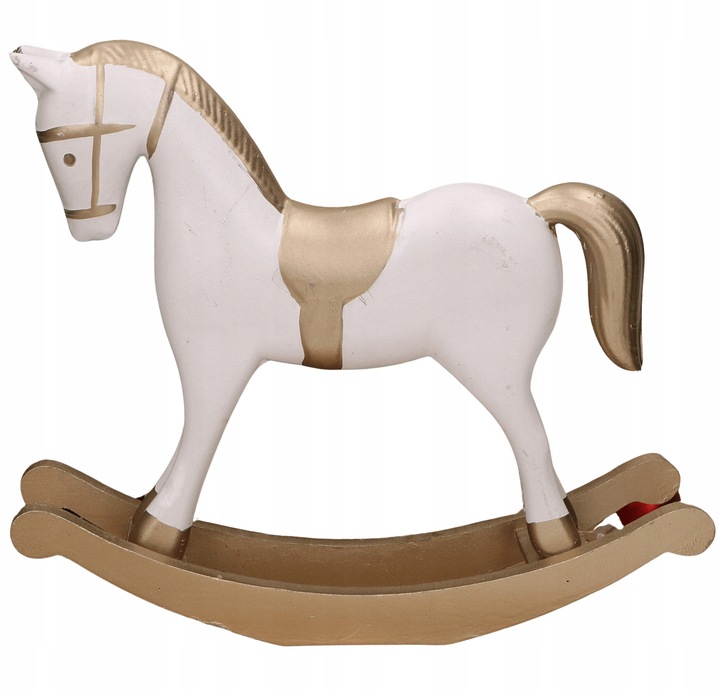 Drewniany koń na biegunach ze złotymi elementami 26,5x23cm