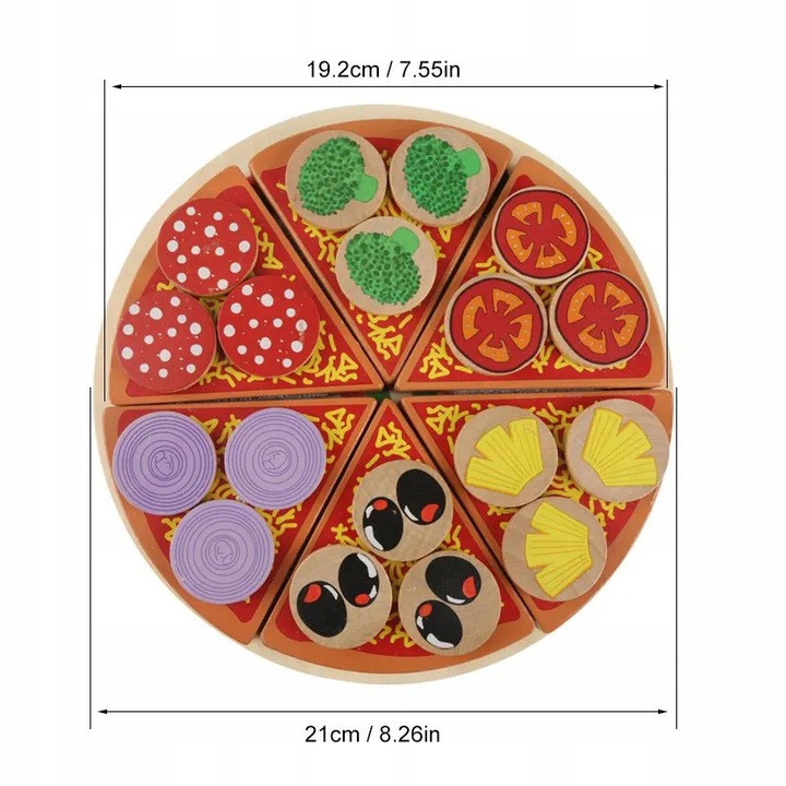 DREWNIANA PIZZA DO KROJENIA UKŁADANKA PIZZY NA RZEP RZEPY AKCESORIA NÓŻ