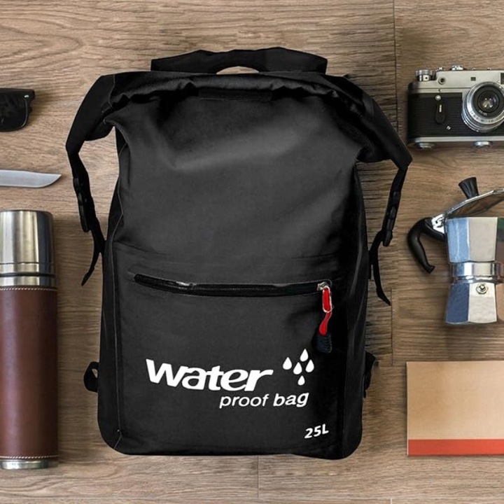 WODOSZCZELNY PLECAK TORBA WOREK WODOOPORNY 25L PODRÓŻNY TURYSTYCZNY CZARNY