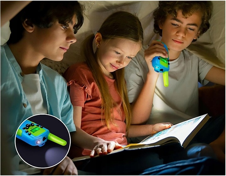 WALKIE TALKIE DLA DZIECI KRÓTKOFALÓWKA 2 SZTUKI ZASIĘG 3KM LATARKA ŻÓŁTE