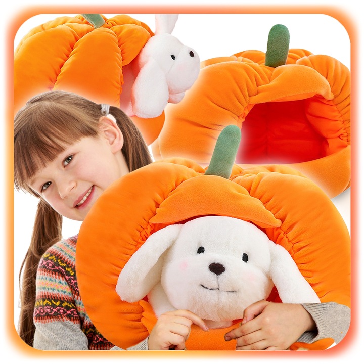 MASKOTKA PIESEK W DOMKU Z DYNI Pluszowy Pies PLUSZAK 2w1 dla dzieci 25 cm