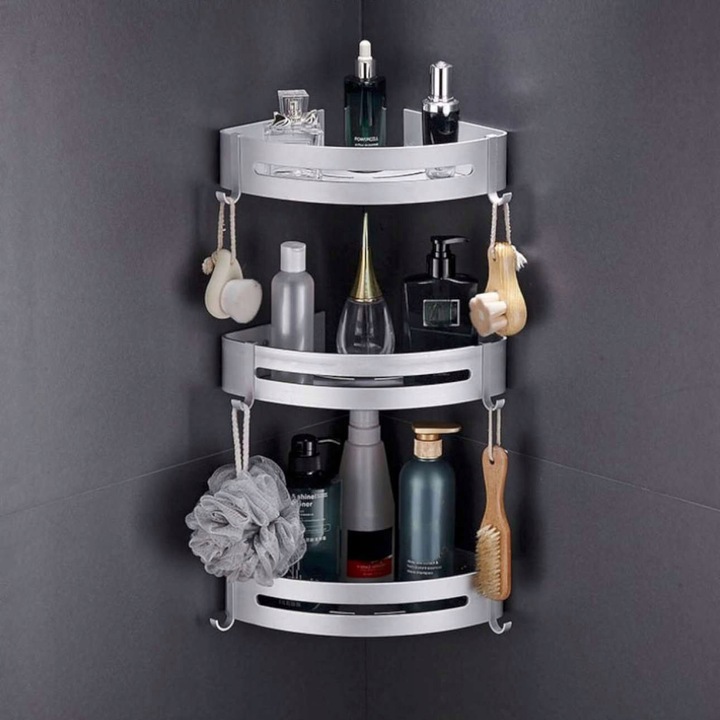 PÓŁKA ŁAZIENKOWA POD PRYSZNIC NAROŻNA SREBRNA ŚCIENNA PRYSZNICOWA KPL 2szt