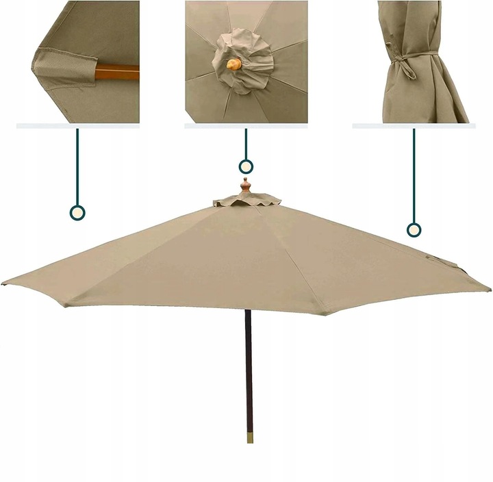 Poszycie wymienne materiał parasola ogrodowego 6 ramion 300cm - khaki
