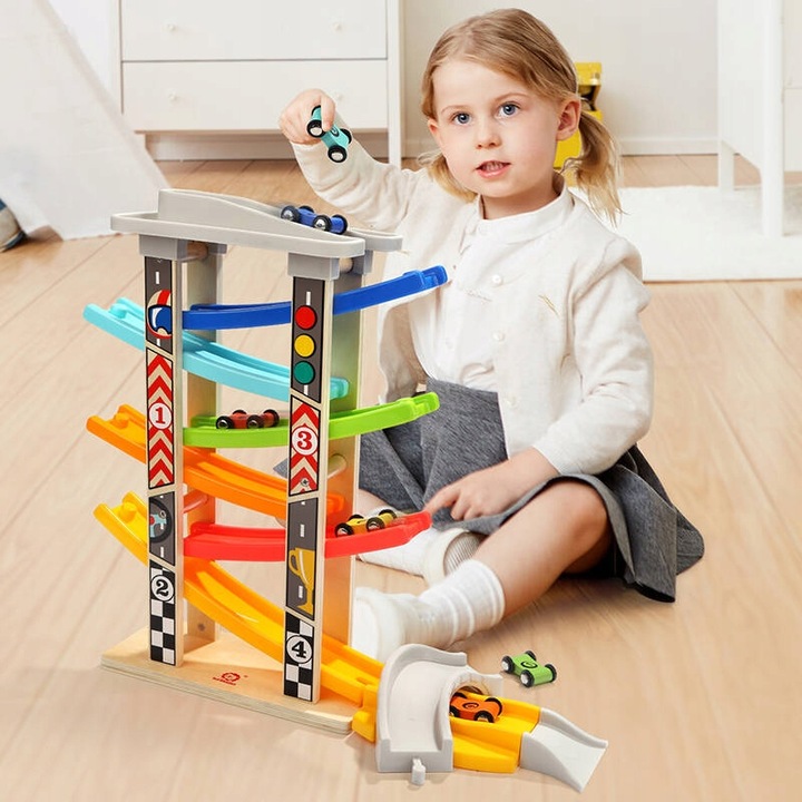 TOP BRIGHT Duży Tor Samochodowy Zjeżdżalnia Rampy 6 Aut Dla Chłopca