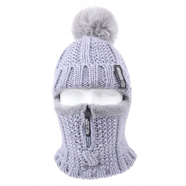 ZIMOWA CZAPKA Z KOMINEM DAMSKA KOMINIARKA Z POMPONEM POLAREM NA SUWAK