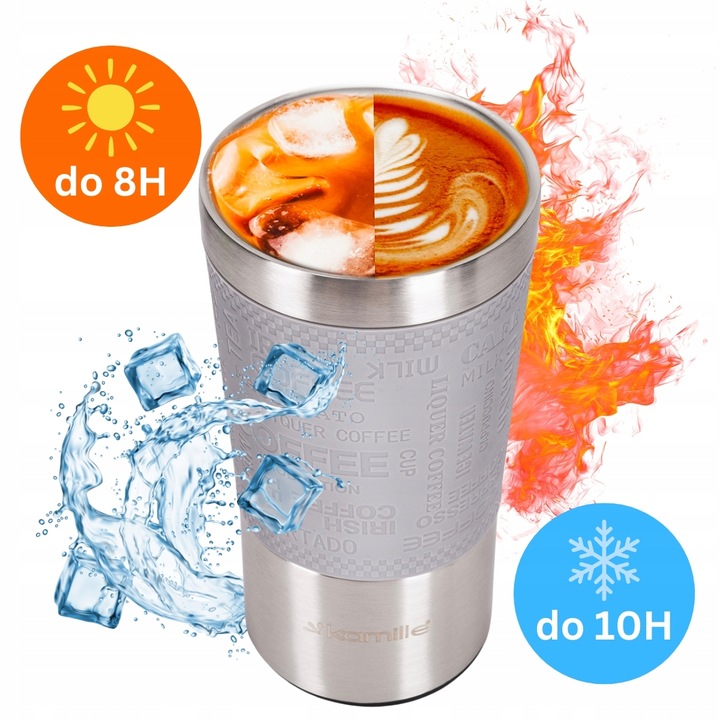 KUBEK TERMICZNY stalowy TERMOS do kawy herbaty szczelny KAMILLE 380ml