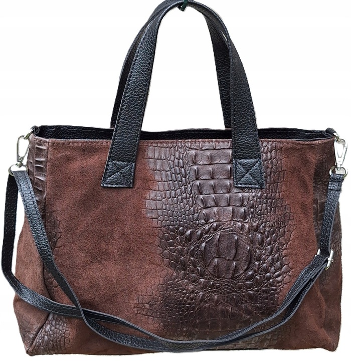 CZEKOLADOWA Zamszowa Torebka Włoska Kuferek SKÓRA NATURALNA Vera Pelle