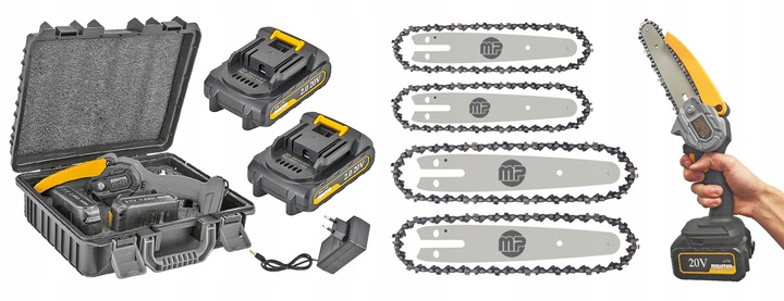 AKUMULATOROWA PILARKA PIŁA ŁAŃCUCHOWA 6 CALI 2x AKU 4 ŁAŃCUCHY 4 PROWADNICE