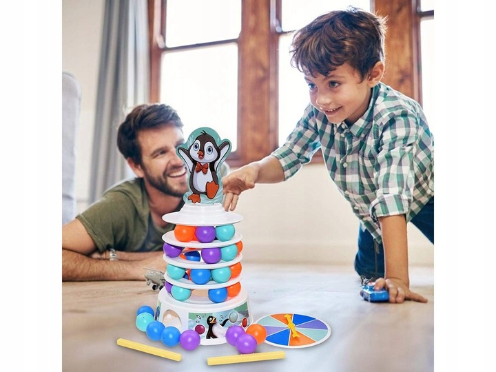 GRA ZRĘCZNOŚCIOWA PINGWIN NA WIEŻY Bierki Piłeczki