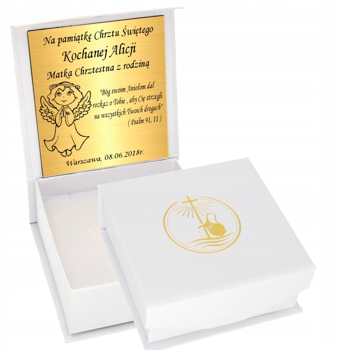 Łańcuszek Złoty 925 Medalik Chrzest Komunia Grawer