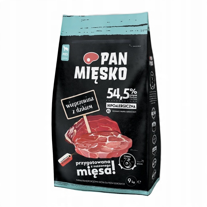 Pan Mięsko sucha karma dla psa Wieprzowina z dzikiem chrupki XL 9kg