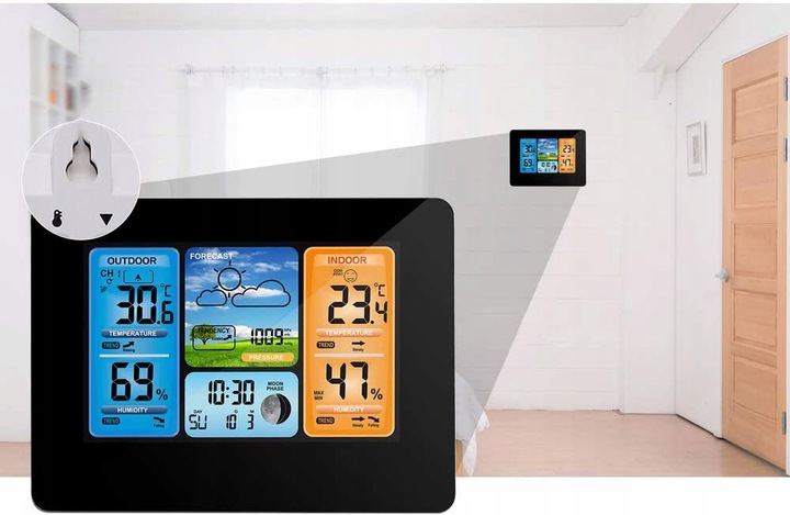 BEZPRZEWODOWA STACJA POGODOWA POGODY Higrometr Termometr Czujnik Zegar Data