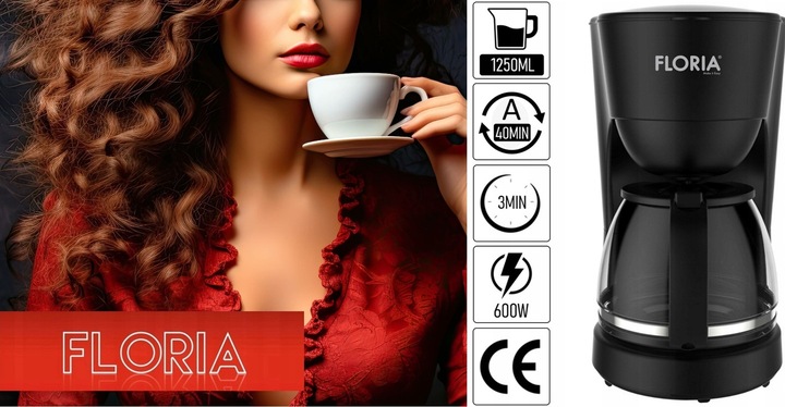 EKSPRES PRZELEWOWY 12 FILIŻANEK 1,25L CZARNY 600W