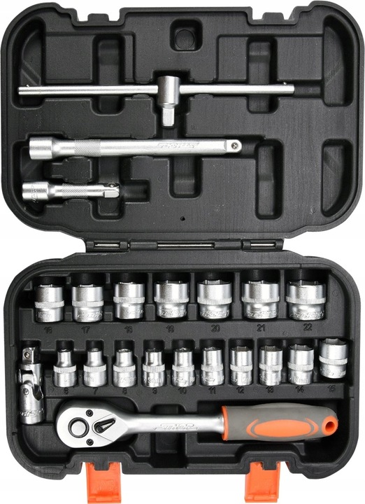 ZESTAW NARZĘDZIOWY KLUCZE NASADOWE 3/8'''' 22 SZTUKI GRZECHOTKA NASADKI