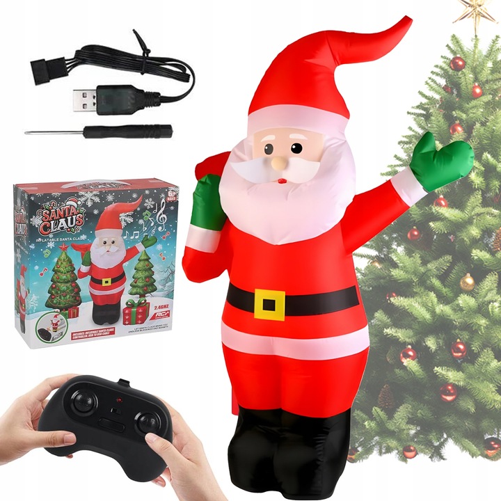 ŚWIĄTECZNY NADMUCHIWANY MIKOŁAJ 110CM Z MUZYKĄ I PILOTEM 2.4GHZ