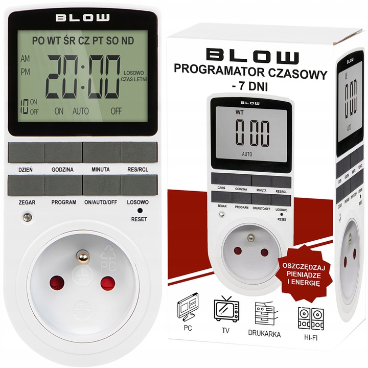 PROGRAMATOR CZASOWY WŁĄCZNIK WYŁĄCZNIK LCD CYFROWY HARMONOGRAM POLSKIE MENU