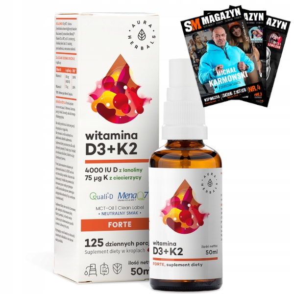 AURA HERBALS WITAMINA D3 4000 IU + K2MK7 MCT 50 ml