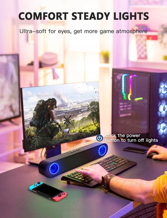 LENRUE A25 Głośnik Komputerowy Stereo 10 W HD USB LED 2 Membrany Basowe