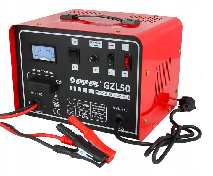 PROSTOWNIK ŁADOWARKA DO SAMOCHODÓW GZL-50 12V/24V SZYBKIE ŁADOWANIE 50A