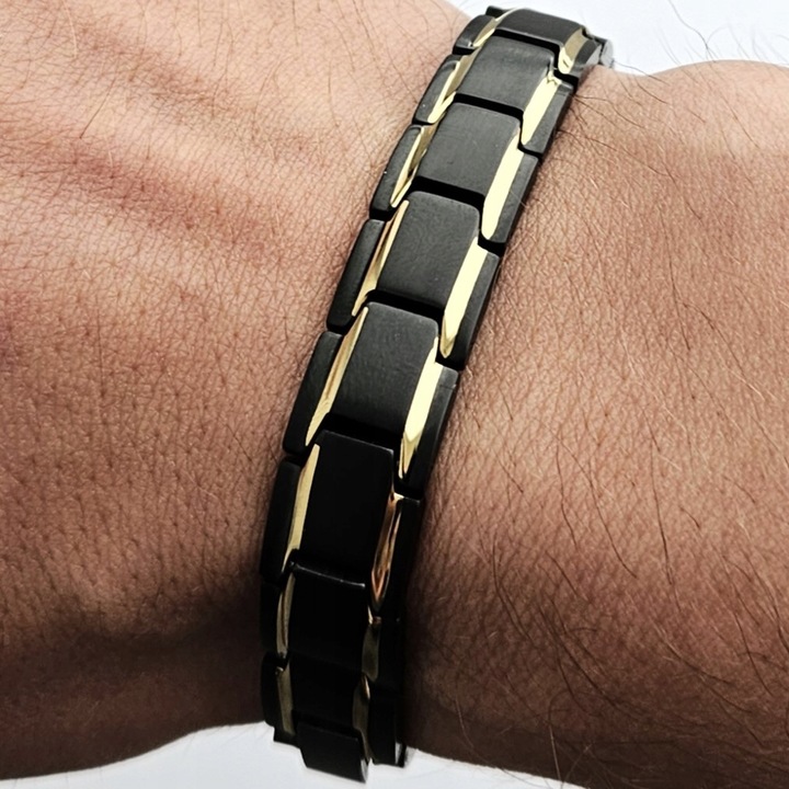Bransoletka magnetyczna męska zdrowotna CZARNO-ZŁOTA 21cm Prezent Versatile