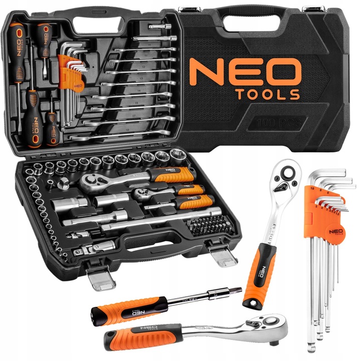 NEO 10-206 ZESTAW KLUCZE NASADOWE 1/2", 1/4" TORX NASADKI WALIZKA 100el