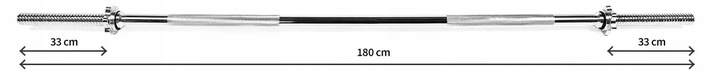 Gryf prosty Sztanga 180cm 28 mm Gwintowany Stalowy Zaciski - Zipro