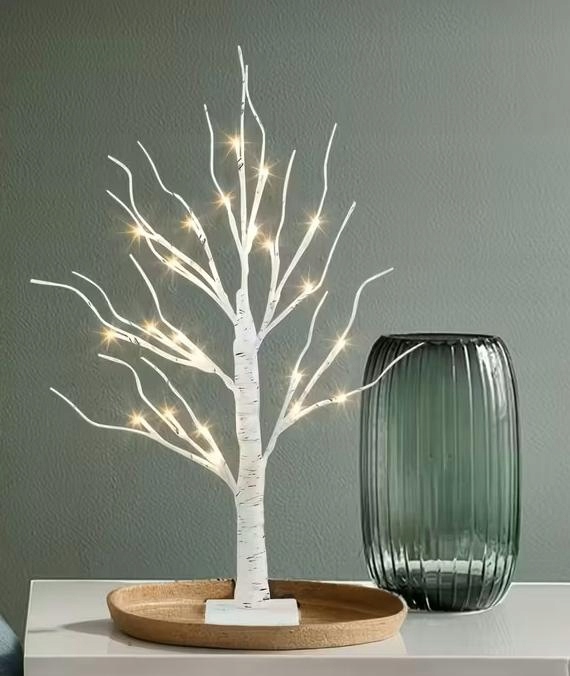 Drzewko LED 60 cm „Biała Brzoza” Ciepłe światło, dekoracja stołu