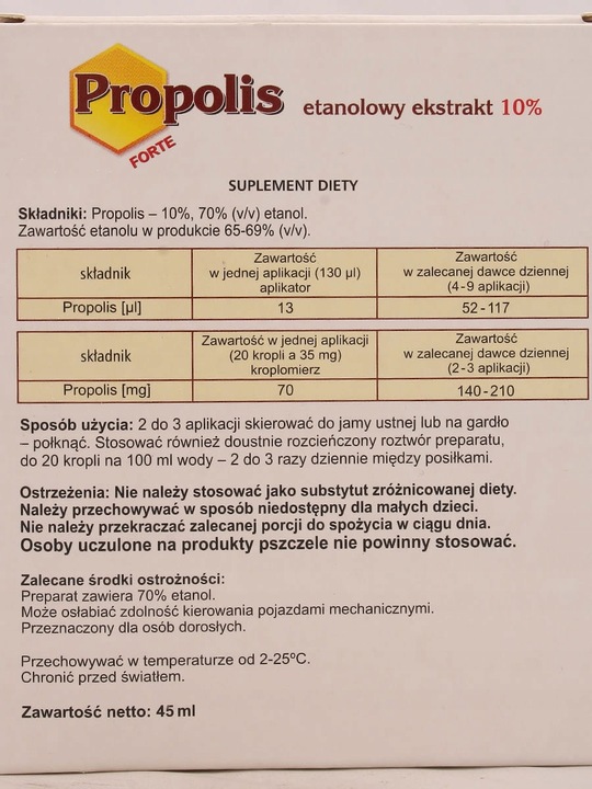 Płyn Roztwór Ekstrakt z Propolisu z aplikatorem Bartpol Propolis Forte 45ml