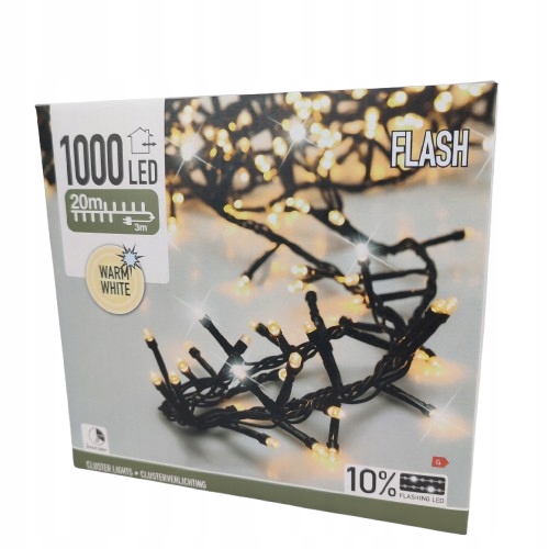 LAMPKI choinkowe białe ciepłe zimny FLASH 20 m TIMER na choinkę 270 cm