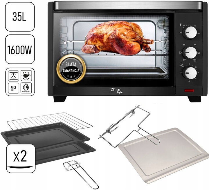 PIEKARNIK ELEKTRYCZNY 35L TERMOOBIEG+ROŻEN+GRILL