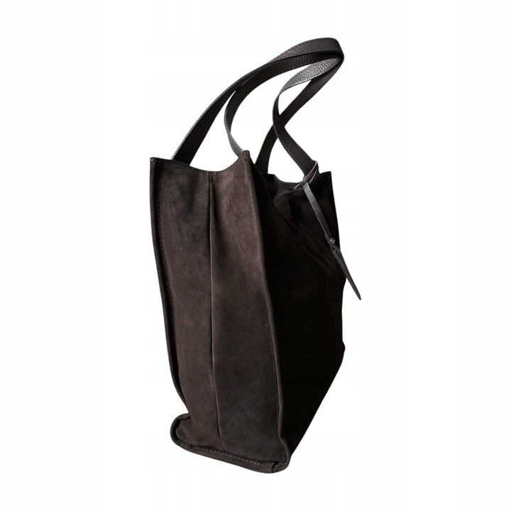 Czekoladowa zamszowa torebka shopper brązowa ZAMSZ NATURALNY Vera Pelle