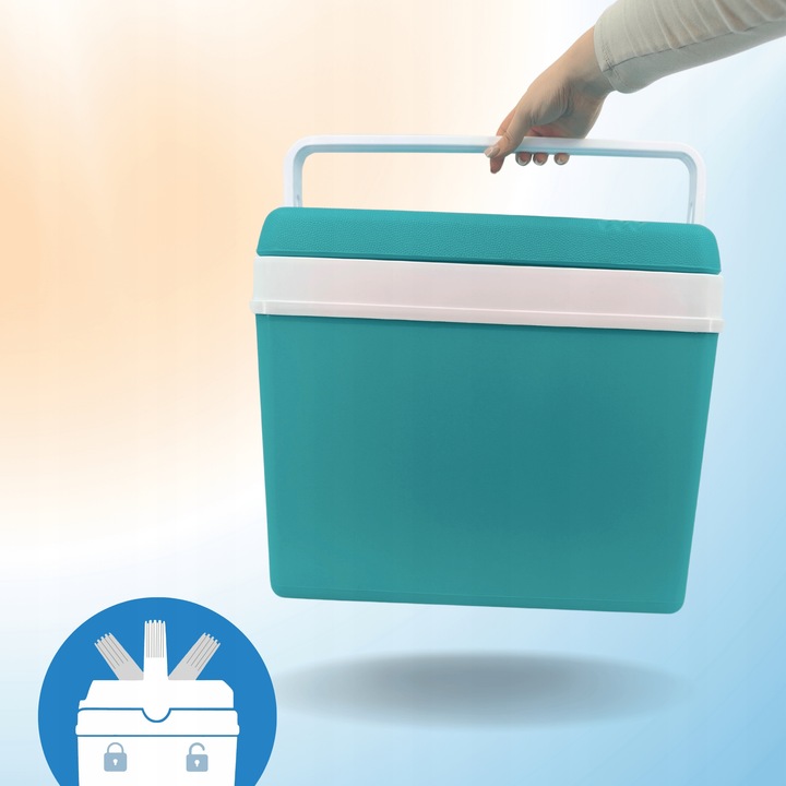 LODÓWKA TURYSTYCZNA 35L TURKUSOWA na WKŁADY MROŻĄCE do auta KAMPERA łodzi