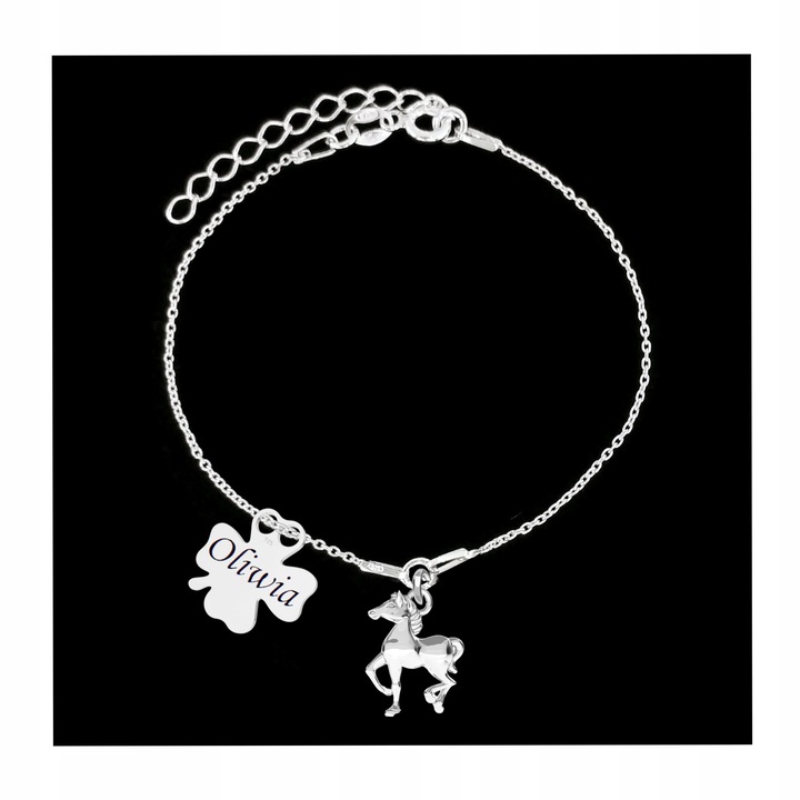 Srebrna Bransoletka dla Dziewczynki Koń Konik Koniczynka GRAWER Srebro 925