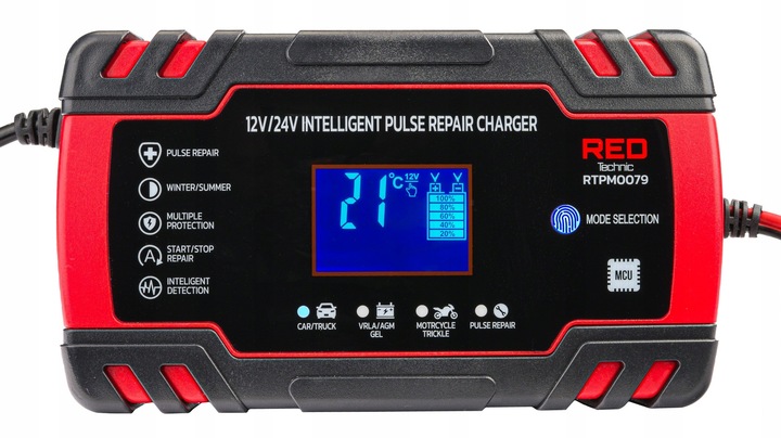 Prostownik AKUMULATOROWY Mikroprocesorowy Samochodowy 12V/24V 8A Ładowarka