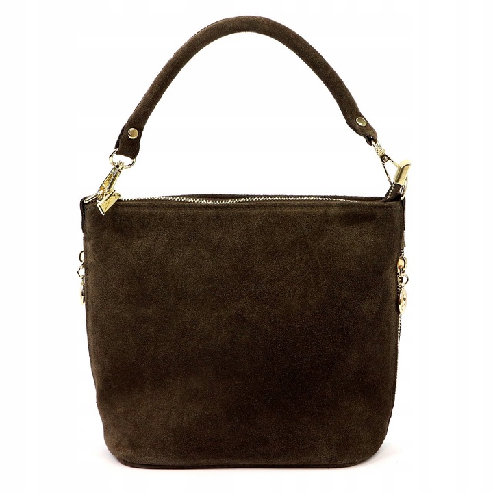 WŁOSKA SKÓRZANA TOREBKA DAMSKA LISTONOSZKA BORSE IN PELLE ZAMSZOWA BRĄZOWA