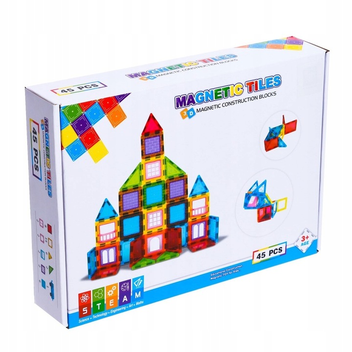 KLOCKI MAGNETYCZNE 3D Układanka Edukacyjna 45 elementów