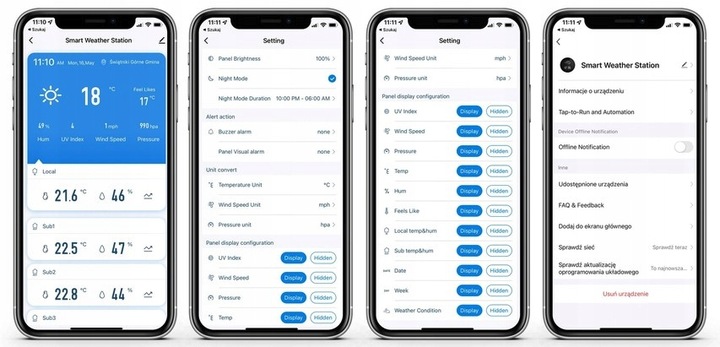 STACJA POGODY POGODOWA WIFI METEOROLOGICZNA TUYA ZEGAR 3 CZUJNIKI PROGNOZA