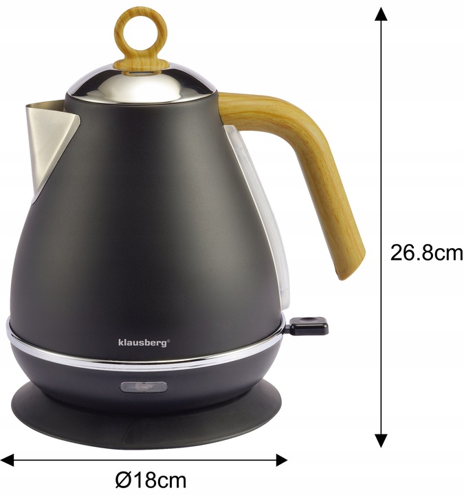 Czajnik elektryczny Bezprzewodowy OBROTOWY 1,7 Lit Stalowy KLAUSBERG Czarny