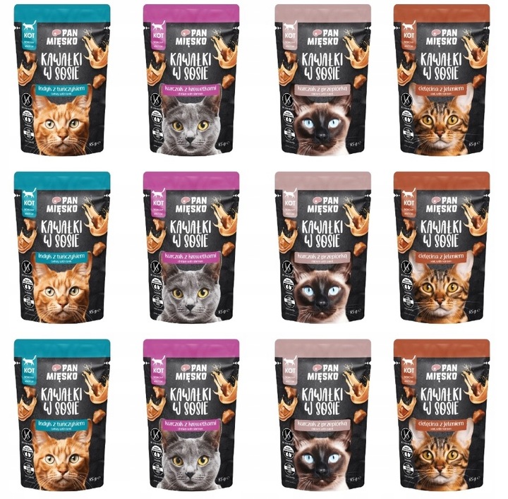 PAN MIĘSKO KARMA DLA KOTA MOKRA KAWAŁKI W SOSIE MIX SMAKÓW 12x85G