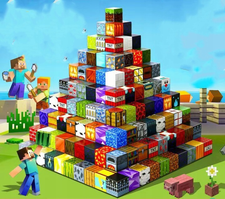 KLOCKI MAGNETYCZNE KLOCKI SZEŚCIANY 200 KLOCKÓW + 4 LUDZIKI KLOCKI PIKSELE