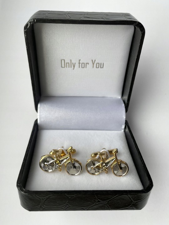 Spinki do mankietów EXC Srebrny Rower Pozłacany w Szkatułce Etui na Prezent