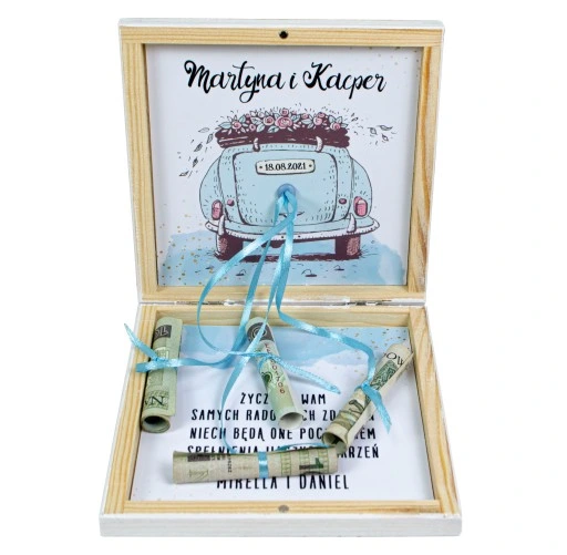 PUDEŁKO NA PIENIĄDZE PREZENT ŚLUBNY DLA MŁODEJ PARY NOWOŻEŃCÓW GRAWER
