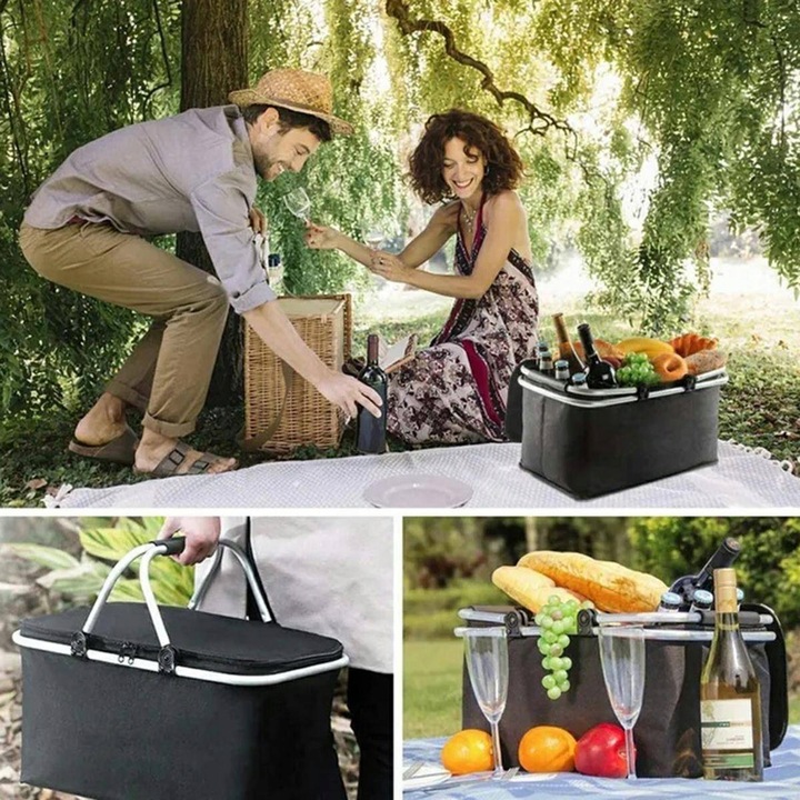 KOSZ PIKNIKOWY TERMICZNY SKŁADANY TORBA TERMICZNA TURYSTYCZNA PIKNIK BIWAK