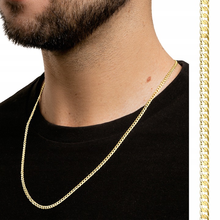 ZŁOTY ŁAŃCUSZEK MĘSKI PANCERKA 4g PEŁNY KUTY MOCNY ŁAŃCUCH 50 cm SREBRO 925