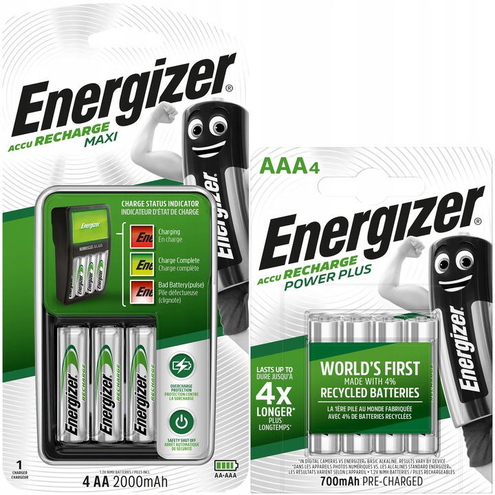 Ładowarka ENERGIZER Maxi R6 R3 + 4x Akumulatorki AA 2000mAh + AAA 700mAh